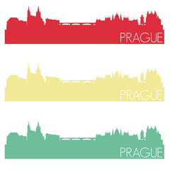 Prague Skyline Silhouette City Stamp Vector Color Vintage Set.