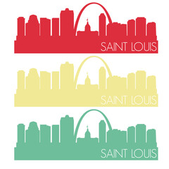 Saint Louis Skyline Silhouette City Famous Vector Vintage Color Set Design.