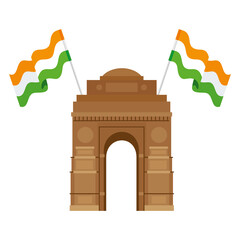india gate, famous monument with flags of india
