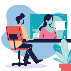 men communicating by video call