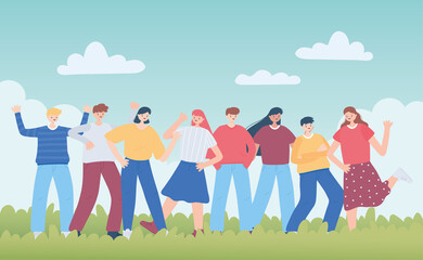 Fototapeta premium happy friendship day, diverse friend group of people special event celebration