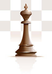 White Ivory King. Chess King. Chess piece. Chess king against the background of a chessboard. Vector illustration