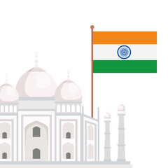taj mahal, famous monument with flag of india