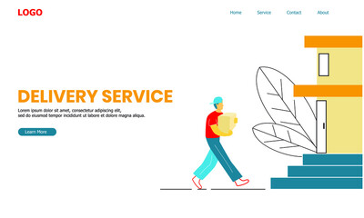 Delivery Services Landing Page Website With Illustration Of Characters Sending A Package