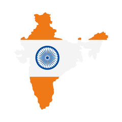 map of india with blue ashoka wheel, indian symbol