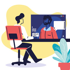 men communicating by video call