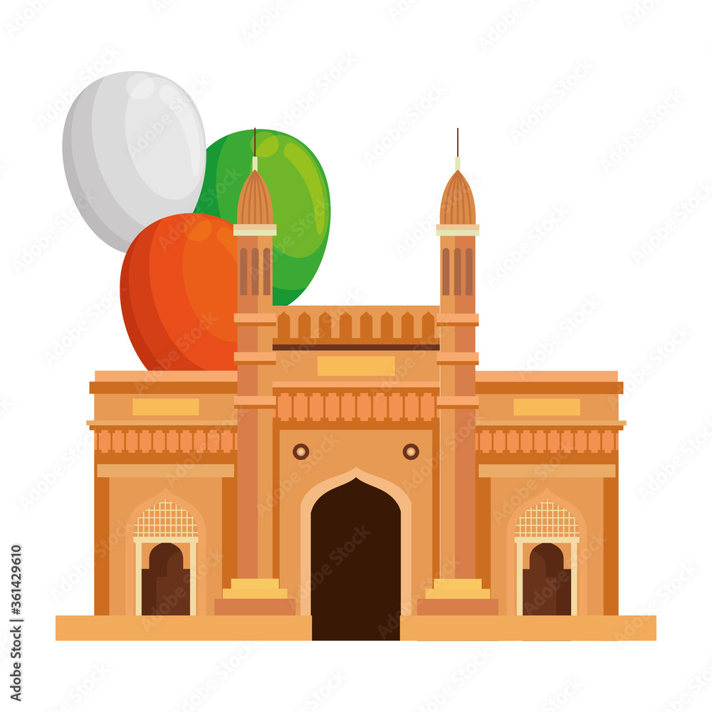 Wall mural gateway, famous monument of india with balloons helium decoration