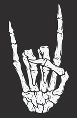Skeleton hand making rock sign. Vintage illustration style. - 361430465