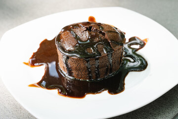 chocolate coulant with melted chocolate on top