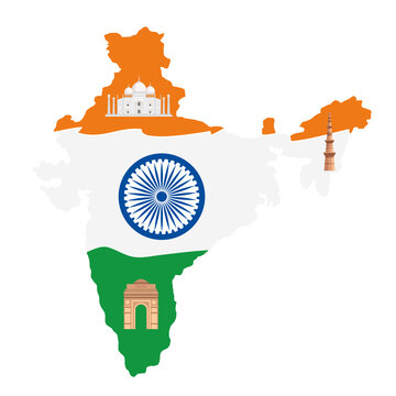 map of india with incos traditional, indian symbols