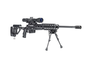 Rifle on a bipod with a telescopic sight isolated on white background