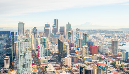 Fototapeta na wymiar View of Seattle with Bright Color skyline , WA, US