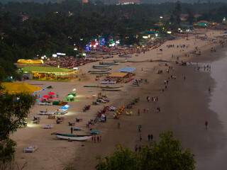 Arambol beach landscape at night. Goa. India.