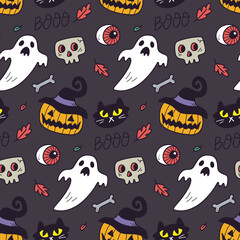 Halloween seamless pattern with halloween cartoon characters