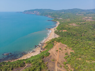 Aerial drone view Cola beach in the state of GOA in India.