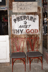 Vintage sign for a chapel in an old hotel and bar in the southern United States, on the Blues Highway.