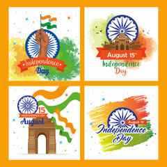 set of banner, indian happy independence day with decoration vector illustration design