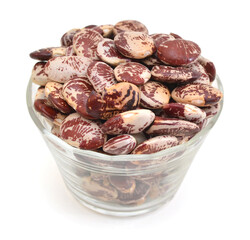 Pinto beans isolated in glass bowl on white background
