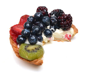 Fresh fruit tart on white background