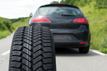 Black car's new tyre