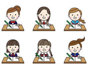 人物アイコン女性学生机セット01