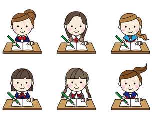 人物アイコン女性学生机セット02