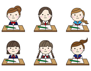 人物アイコン女性学生机セット04