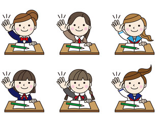 人物アイコン女性学生机セット03