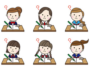 人物アイコン女性学生机セット05