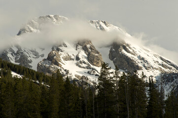 Low clouds hanging on Mt Moran;  Grand Teton NP;  Wyoming