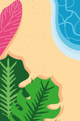 Beach with sea and leaves top view detailed style icon vector design