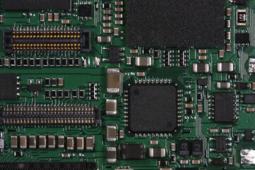 Electronic circuit board close up. Circuit board background.