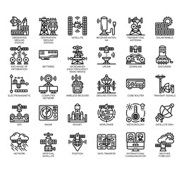 Set of satellite thin line and pixel perfect icons for any web and app project.
