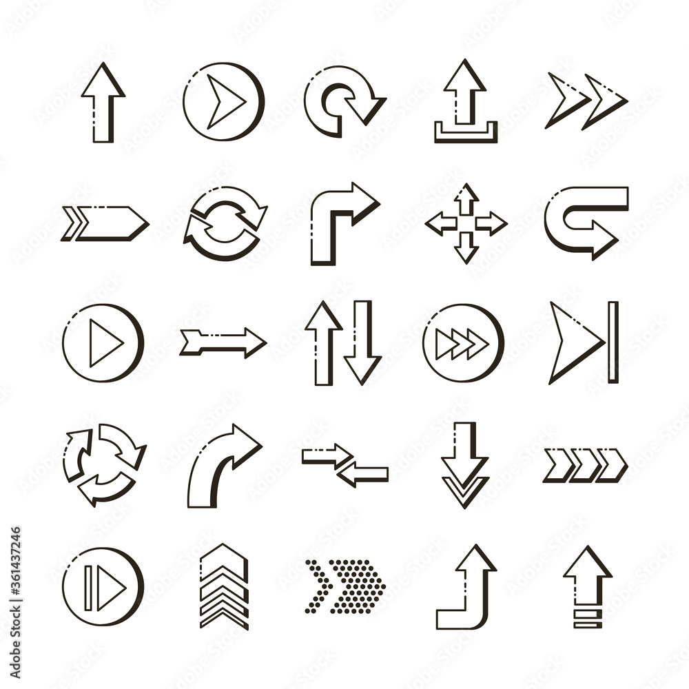 Poster bundle of arrows set icons