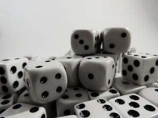 stacked dice on a white background