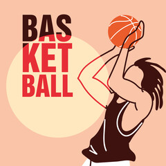 Basketball player man with ball jumping vector design