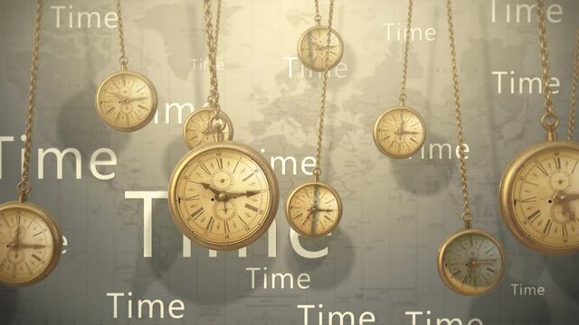 Many pocket old style clocks on watch chain