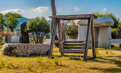 Wooden swing at geological park.