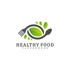 Healthy Food Logo Design Template, Food with leaf logo design concept vector, Icon Symbol