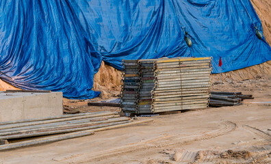 Building materials at a construction site