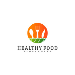 Healthy Food Logo Design Template, Food with leaf logo design concept vector, Icon Symbol