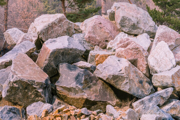 Closeup of large pile of boulders