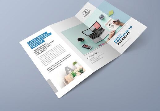 Minimal Trifold Brochure Layout with Blue Accent