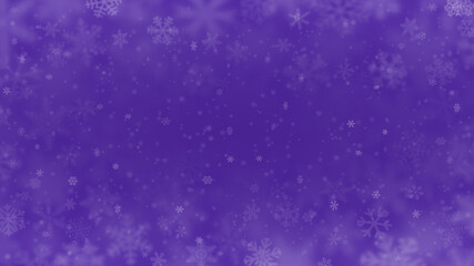 Obraz premium Christmas background of snowflakes of different shapes, sizes, blur and transparency in purple colors