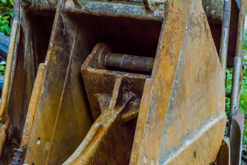 Rusted, dirty backhoe buckets