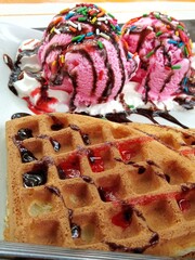 waffle and sweet ice cream