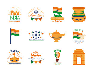 bundle of india independence day celebration icons