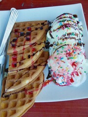waffle and sweet ice cream