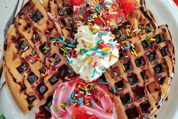 waffle and sweet ice cream