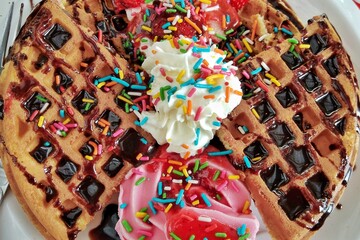 waffle and sweet ice cream